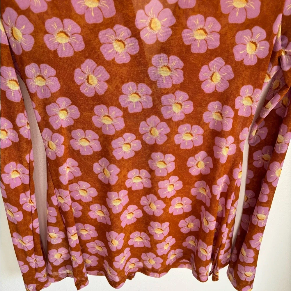Free People Floral Ruched Blouse in Pink and Orange - Picture 8 of 8